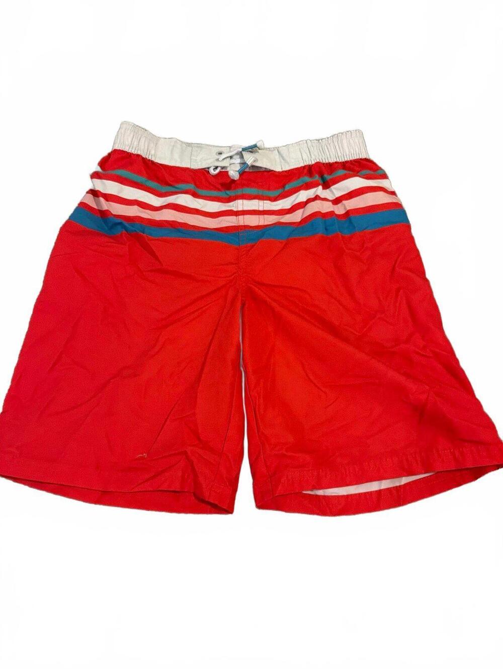 Boys Mini Boden Red Striped Casual Swim Shorts